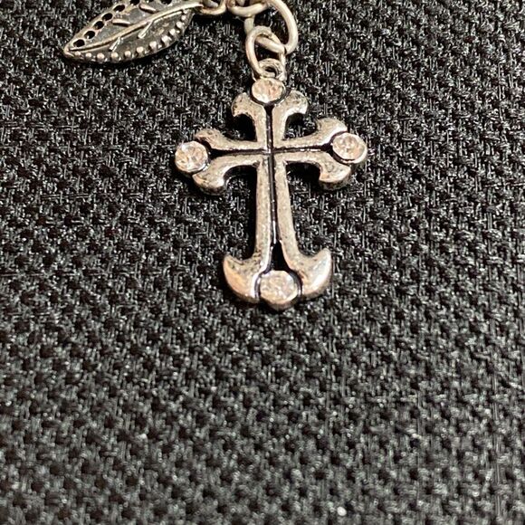 CROSS & Flower Charm Beaded Necklace and Earrings Set - Adjustable to 18” - Picture 4 of 4